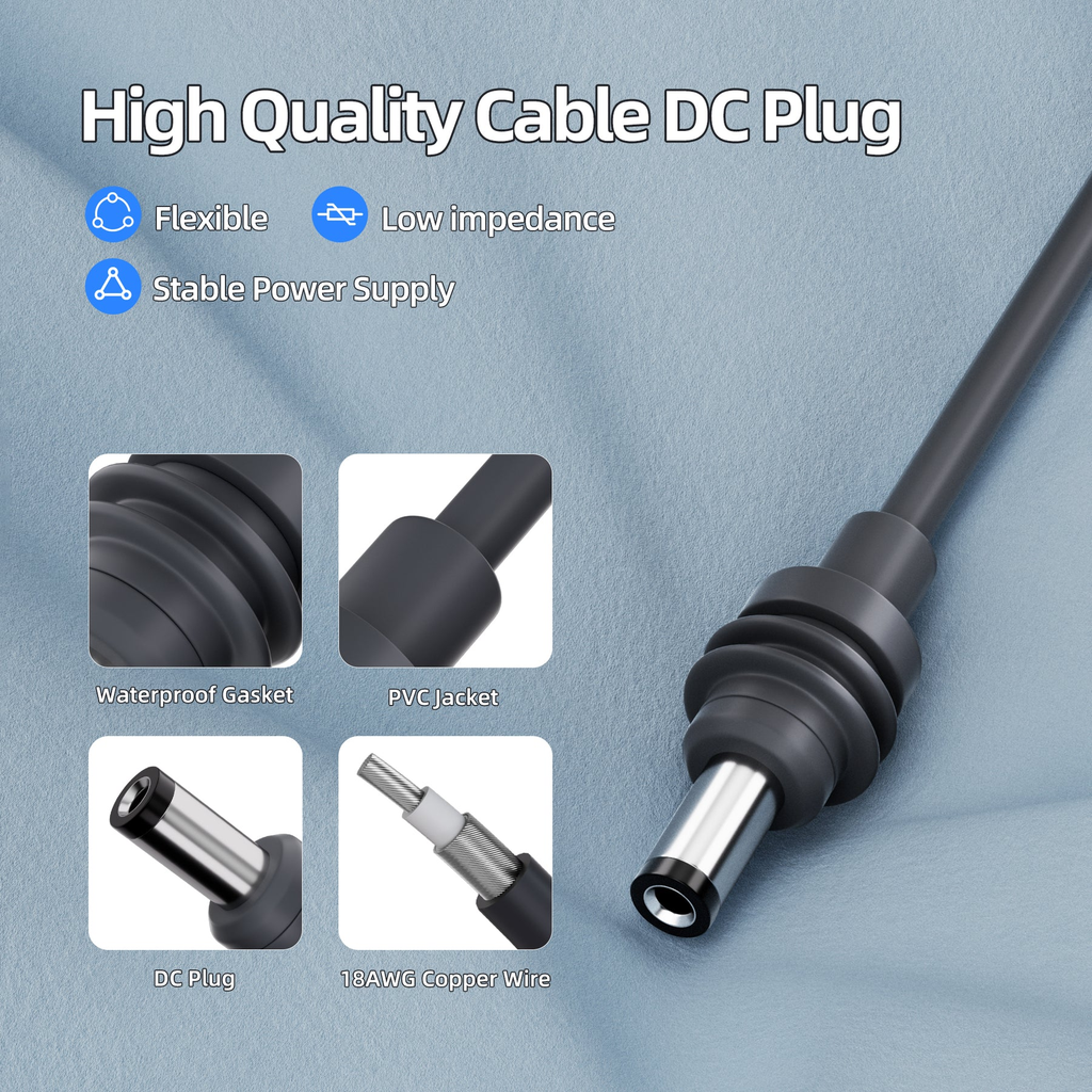 Cable de alimentación Starlink Mini DC con adaptador de batería Dewalt de 18 V-20 V - 1 m (3,28 pies)